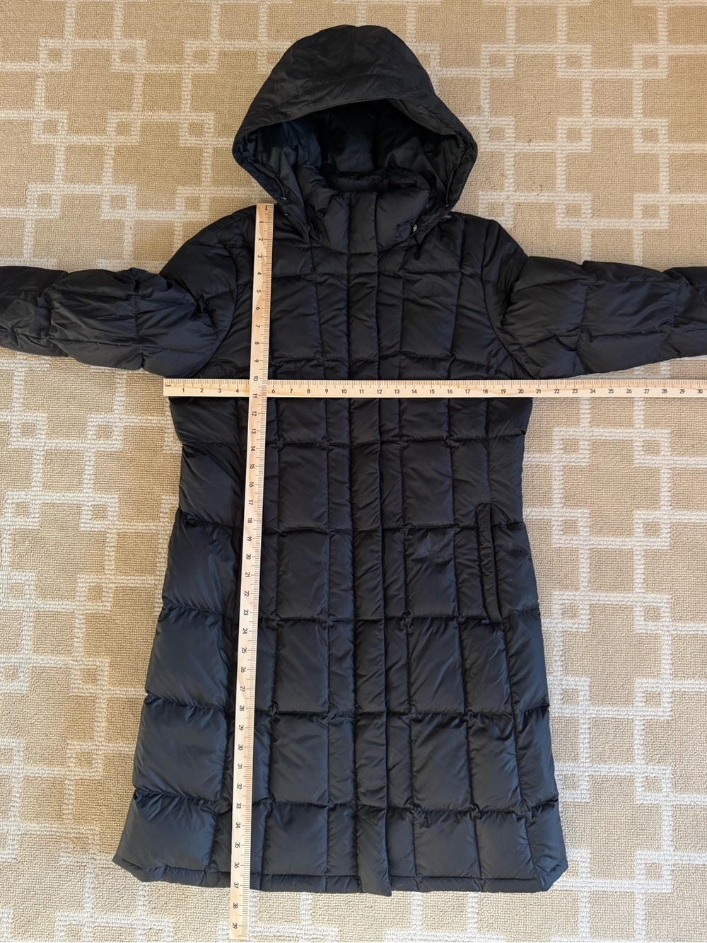 The North Face 550 Goose Down Hooded Long Puffer Parka Winter Coat Black Large - Picture 14 of 16